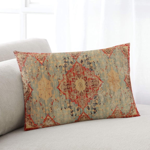 Geometric Boho Throw Pillow Cover,Rustic Bohemian Floral Tribal Orange Rectangle Decorative Pillow Case Protector Soft Cushion Cover Lumbar Pillowcase for Couch Sofa Bedroom Car Chair Decor 20x26 In