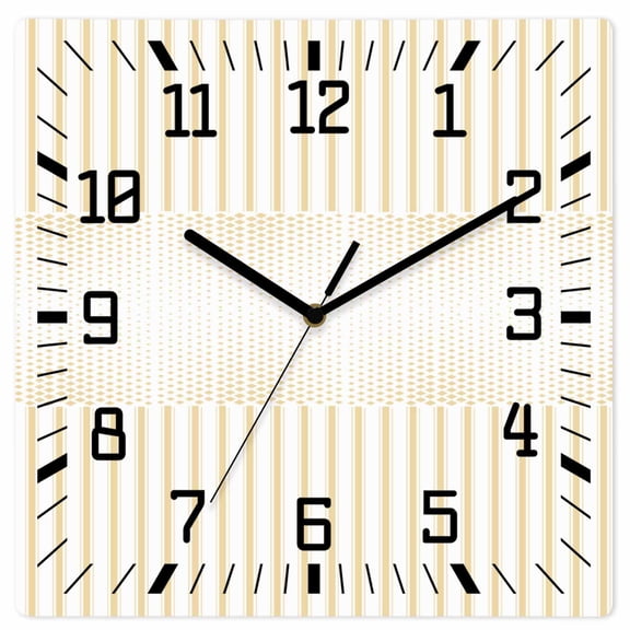 Geometric Boho, Wooden Wall Clock Silent Non Ticking, Abstract Minimalistic Beige Stripes Polka Dot Square Wall Clocks Battery Operated, Decor Clock for Home Office, Living Room, Kitchen, 10 Inch