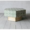 thumbnail image 1 of RUDRAKSHA CORPORATION Bone Inlay Coffee Table. It has a hexagon shape and features a green and ivory geometric pattern. This piece is perfect for living room furniture., 1 of 4