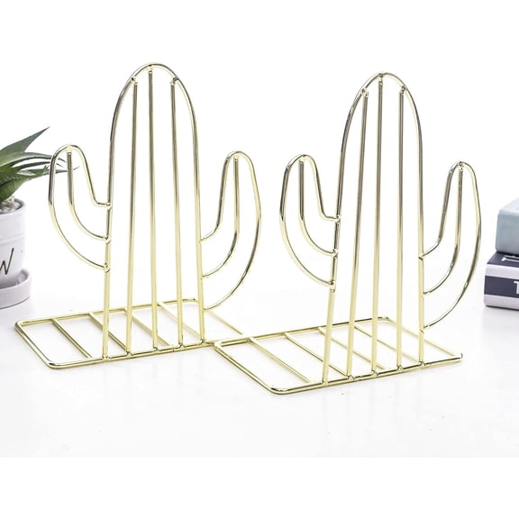 Geometric Bookends Metal Iron Book Ends Cactus Book Holder for Shelf Book Stand Heavy Duty Book Stopper Nonskid Bookend Book Organizer Binder Holder