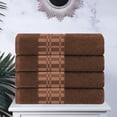 thumbnail image 1 of Geometric Border 4-Piece Cotton Luxury Bath Towel Set for Bathroom, 30" x 52", Chocolate by Blue Nile Mills, 1 of 7