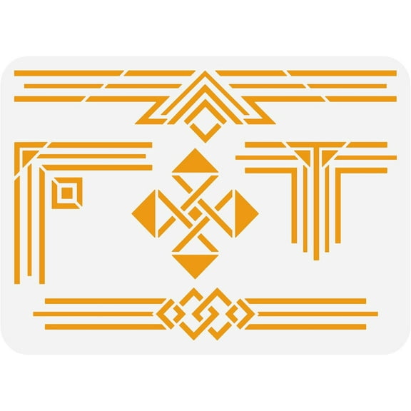 Geometric Border Stencil - 11.7x8.3 inch Plastic Rectangle Triangle Pattern Template for DIY Art and Craft Wood Wall Art Painting for DIY