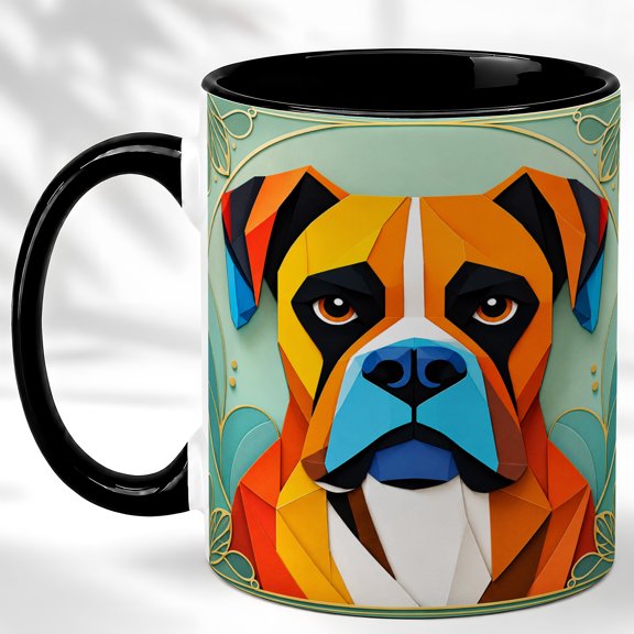 Geometric Boxer Coffee Mug, Colorful Dog Mug, Ceramic 11 oz