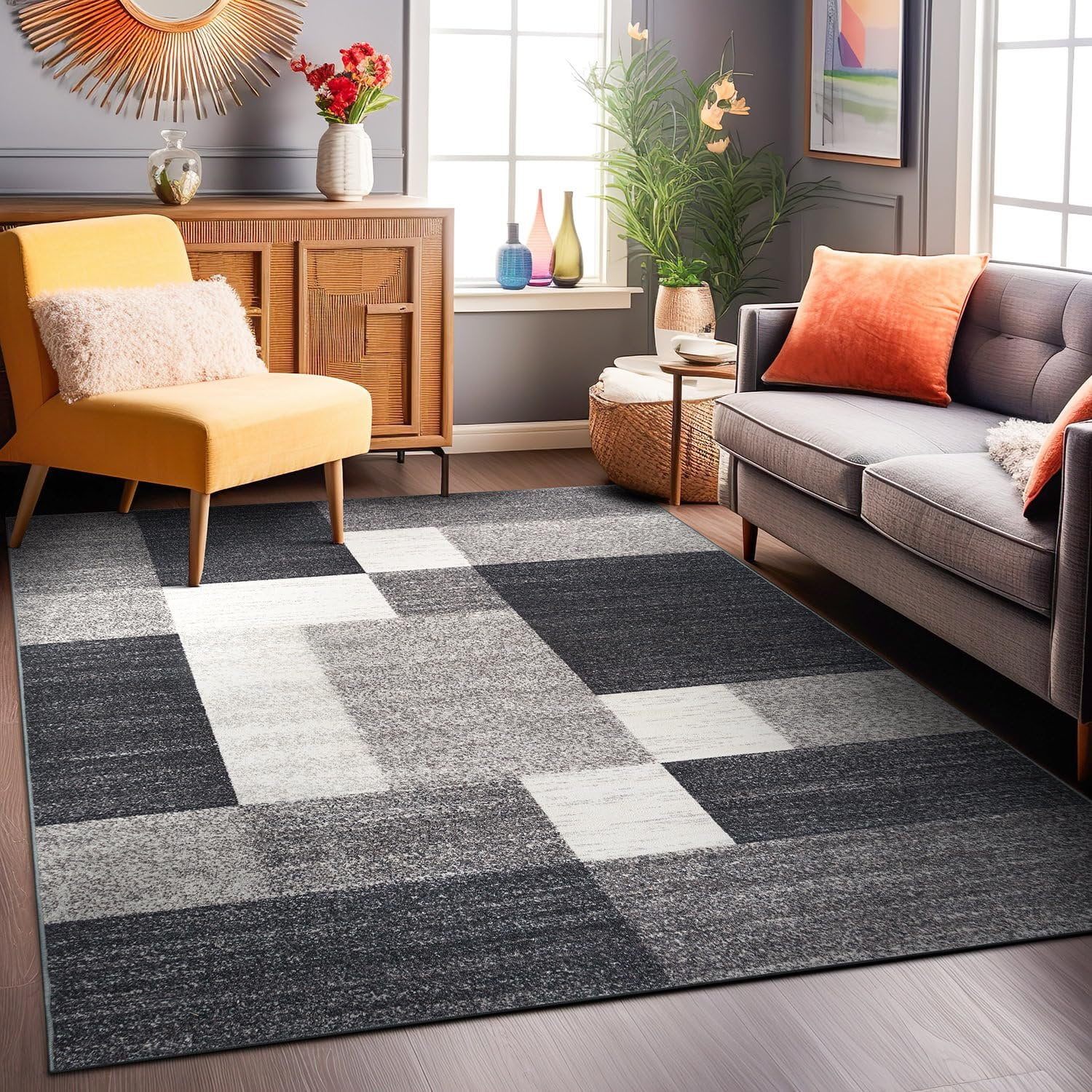 Modern Geometric Boxes 8' x 10' Gray Synthetic Area Rug