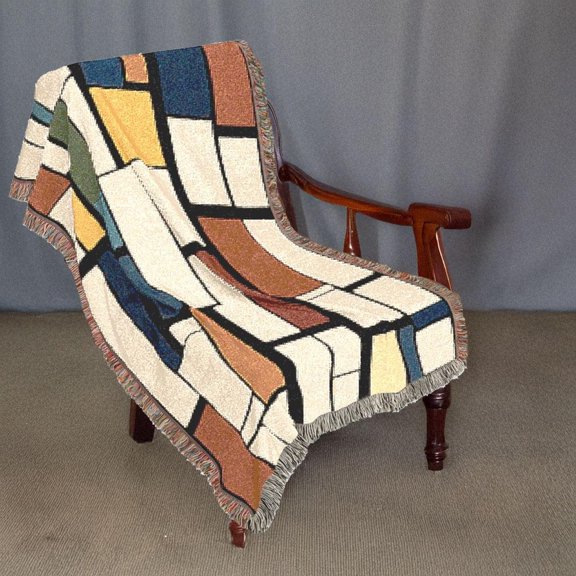 Geometric Brick Woven Cotton Throw Blanket, Mid Century Modern Sofa Accent