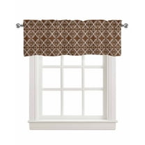 Geometric Brown Linen Curtain Valance for Bedroom/Bathroom/Kitchen/Office/Living/Dining Room Window,Rustic Tribal Flower Ethnic Bohemian Rod Pocket Topper Decorative Cafe Drapes Panel 42"x18"