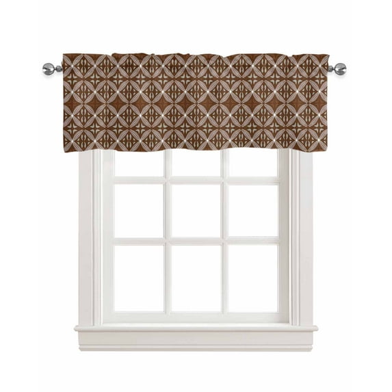 Geometric Brown Linen Curtain Valance for Bedroom/Bathroom/Kitchen/Office/Living/Dining Room Windows,Rustic Tribal Flower Ethnic Bohemian Rod Pocket Topper Drapes Decorative Cafe Drapery Panel 42x18