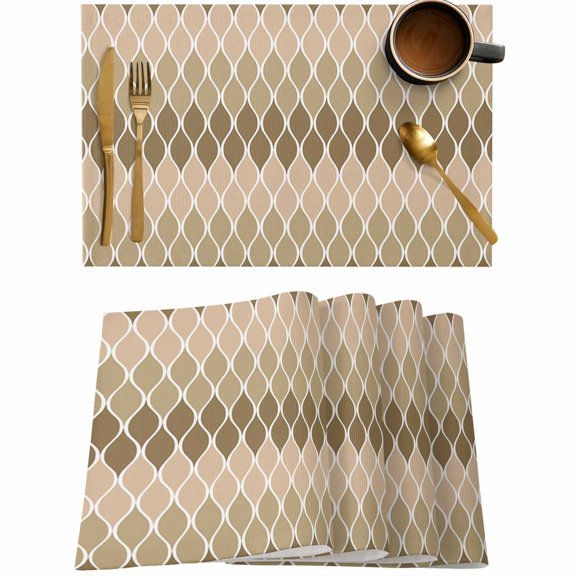Geometric Brown Texture Art Placemats Set of 4,Wipeable Washable Table Mats for Dining Tables,Retro Stripes Place Mats for Kitchen Event Party Tabletop Decor