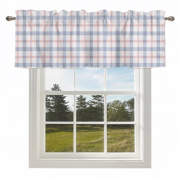 Geometric Buffalo Lattice Valances for Windows Chic Diamond Grid Rod Pocket Curtain Valance Window Treatment Short Curtains for Kitchen Living Room,42x12in