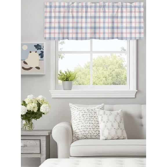 Geometric Buffalo Lattice Valances for Windows,Kitchen Valance Rod Pocket Short Curtain, Chic Diamond Grid Valance Curtain Window Valances for Bedroom Bathroom Living Room 60x18in