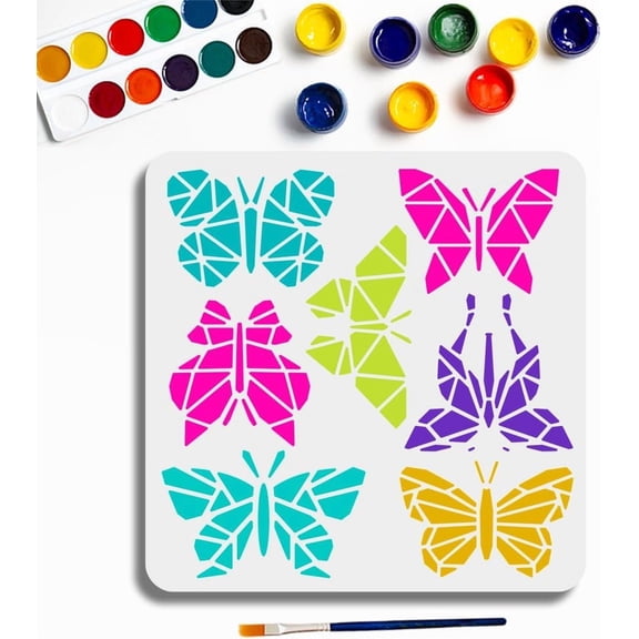 Geometric Butterfly Painting Template 11.8x11.8inchs Reusable Insect Theme Stencil 7 Butterfly Painting PET Hollowing Template