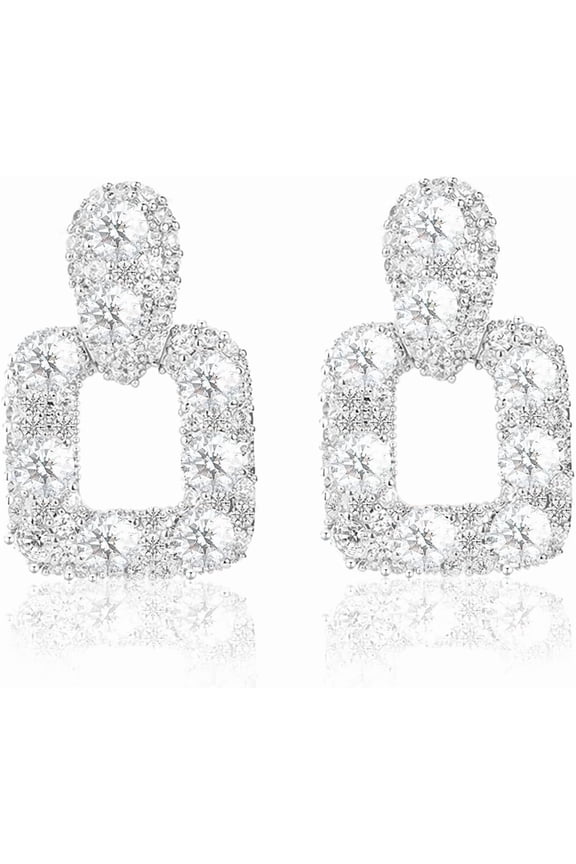 Geometric CZ Drop Earrings for Women – Elegant French Style Teardrop and Square Dangling Earrings