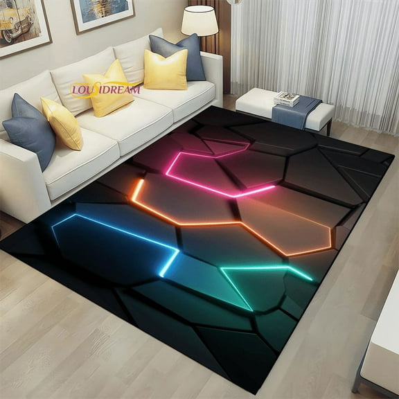 Geometric Carpets Dark Neon Lights Rugs Home Gaming Room Decor for Livingroom Bedroom Teens bedside Mat E-Sport Rug