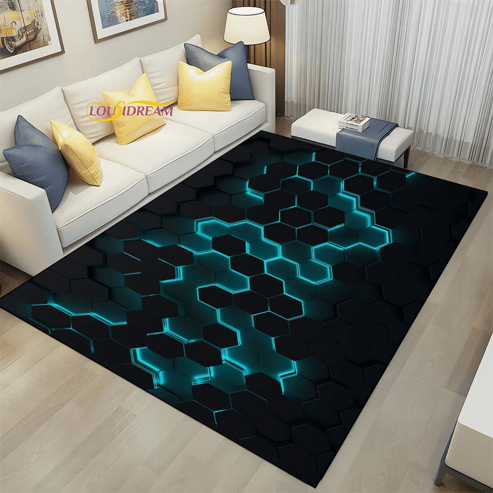 Geometric Carpets Dark Neon Lights Rugs Home Gaming Room Decor for ...