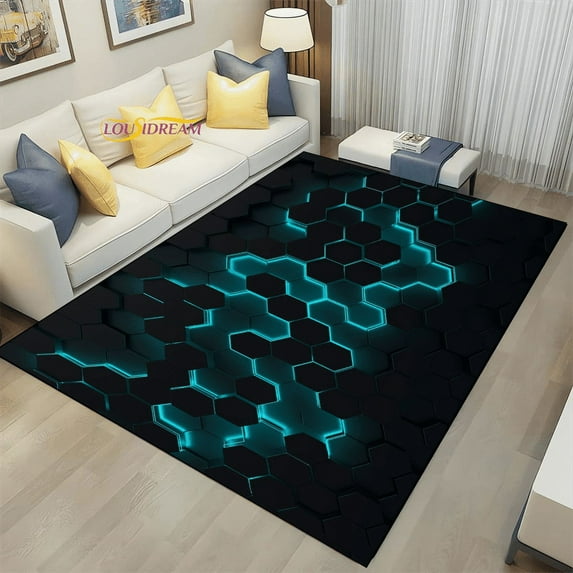 Geometric Carpets Dark Neon Lights Rugs Home Gaming Room Decor for Livingroom Bedroom Teens bedside Mat E-Sport Rug