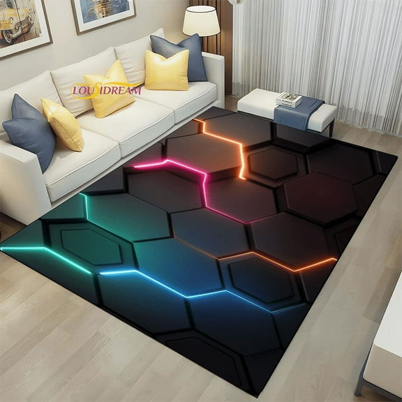 Geometric Carpets Dark Neon Lights Rugs Home Gaming Room Decor for Livingroom Bedroom Teens bedside Mat E-Sport Rug