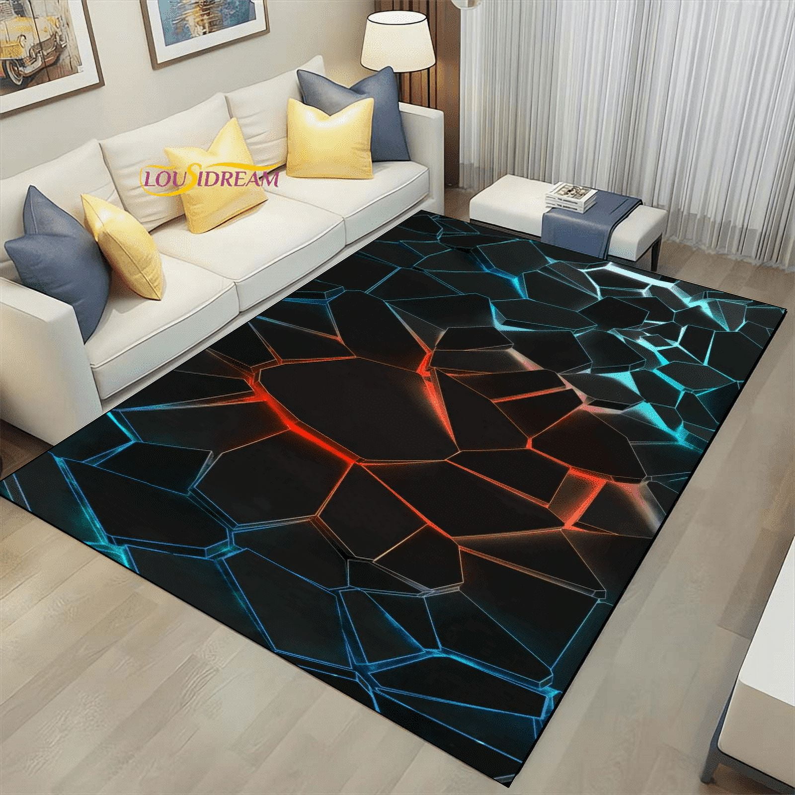 Geometric Carpets Dark Neon Lights Rugs Home Gaming Room Decor for ...
