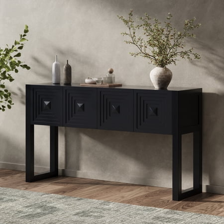 Geometric Carved Console Table with 3 Soft-Close Drawers, Fluted Leg Details, Entryway Sofa Table for Living Room Hallway