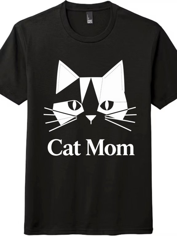 Geometric Cat Mom T-Shirt, Modern Black & White Cat Lover Graphic Tee