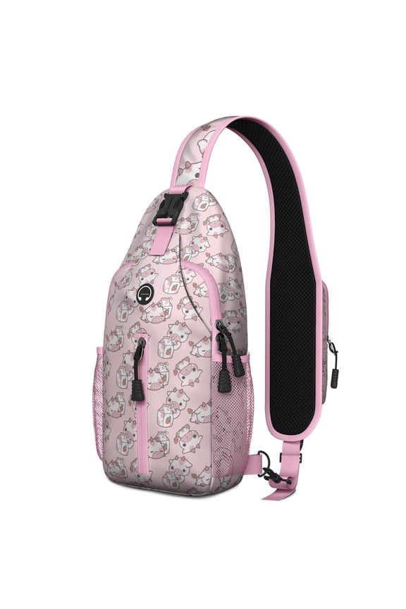 Geometric Cat Pattern Sling Backpack – Water-resistant, Durable Zippers, Multi-pocket – Modern Abstract Cat Art
