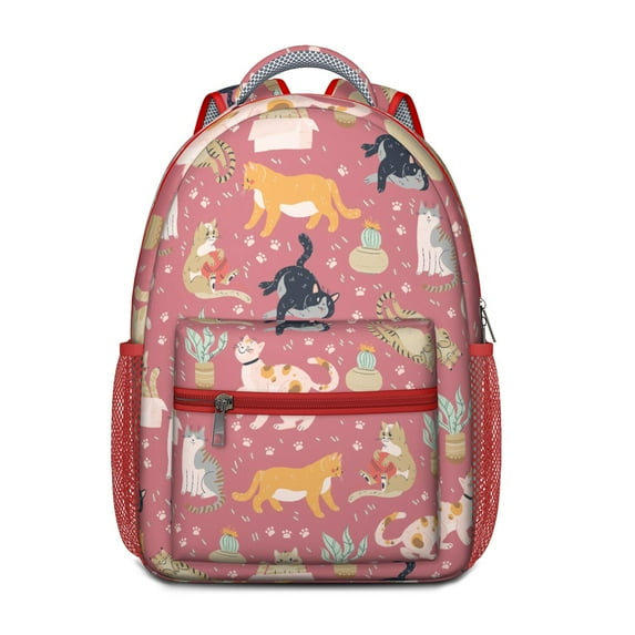 Geometric Cat Pattern Student Backpack - Waterproof & Spacious with Padded Shoulder Straps