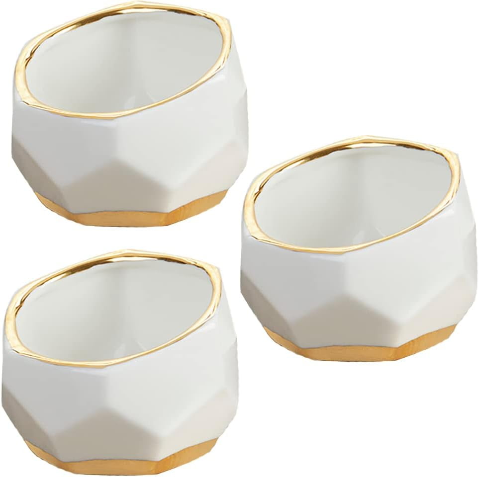 Small White and Gold Geometric Ceramic Planters Set