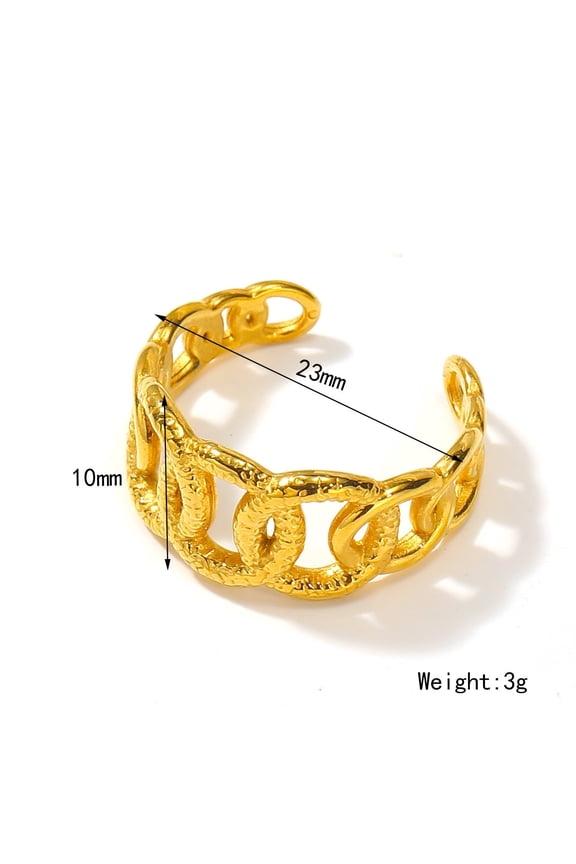 Geometric Chain Ring For Women Gold Tone Titanium Steel Adjustable Opening Fashion Jewelry Everyday Chic Style