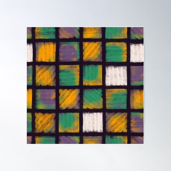 Geometric Chalk Squares Pattern Poster Wall Art, Modern Wall Decor For Living Room Bedroom, 24x24 UNFRAMED