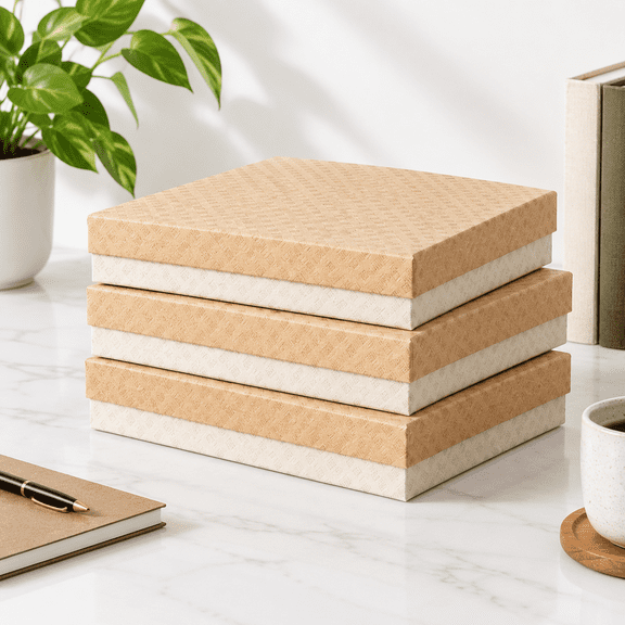 Geometric Check Letter Size Document Storage Boxes with Lids, Set of 3