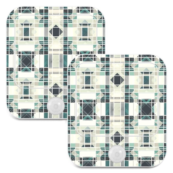 Geometric Checkered Plaid 2 Pack LED Motion Sensor Night Light Plug into Wall Auto Dusk to Dawn Adjustable Brightness for Kids Bedroom Hallway Nursery Room
