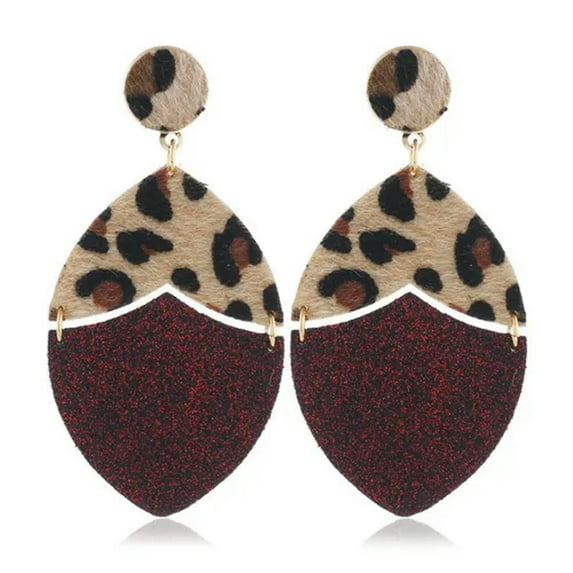 Geometric Cheetah Leopard Glitter Leather Earrings Round Oval Fall Jewelry Gifts