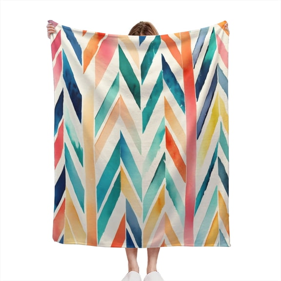Geometric Chevron Pattern Abstract Watercolor Chevrons Print Bright Pastel Colors Lightweight 50x60 Throw Blanket for Sofas, Home Decor, Travel, Lounging