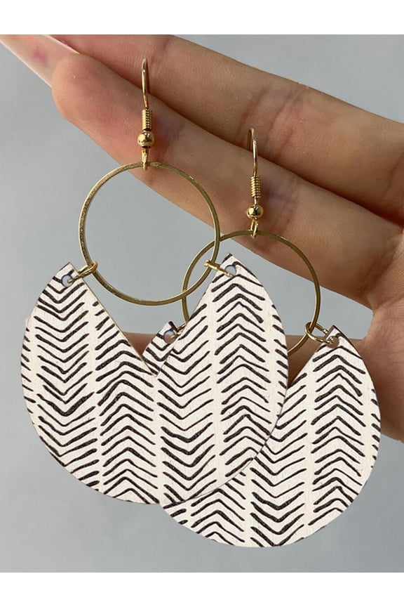 Geometric Chevron Pattern Drop Earrings With Goldtone Hoops Multicolor