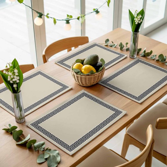Geometric Chic Black Frame Placemats Set of 4,Wipeable Washable Table Mats for Dining Tables, Greek Style Place Mats for Kitchen Event Party Tabletop Decor