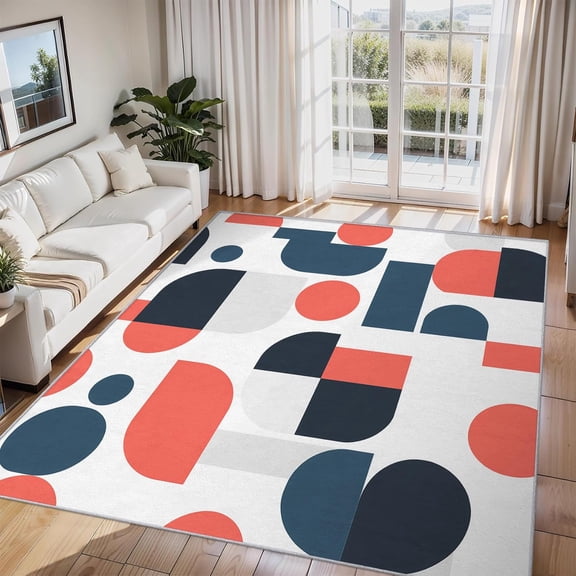 Geometric Circle Area Rug Abstract Pattern Carpet Washable Non Slip Soft Living Room Bedroom Entrance Mat 5x8ft