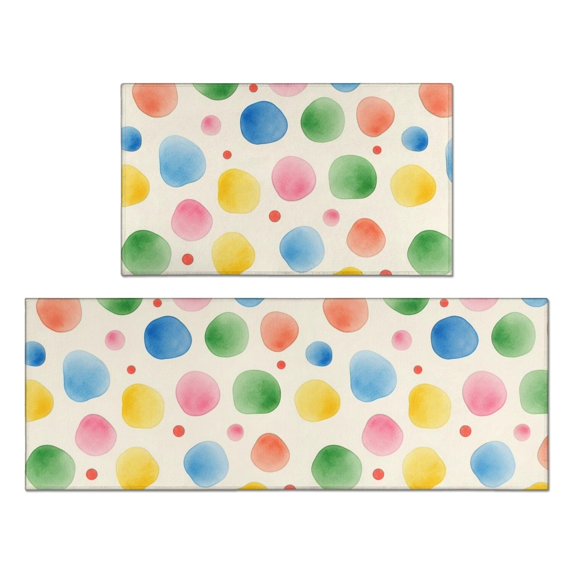 Geometric Circle Beige Pattern Anti Fatigue Kitchen Rugs Set Of 2, Non Slip Washable Decorative Floor Mats for Kitchen Sink Laundry, 17"x30" and 17"x47"