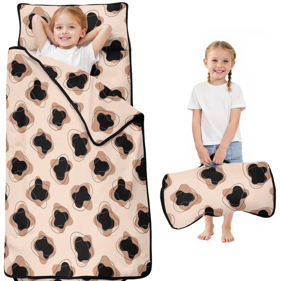Geometric Circle Beige Pattern Teens Toddler Nap Mat with Pillow, Sleeping Mat Bag for Preschool Daycare 51"x22"