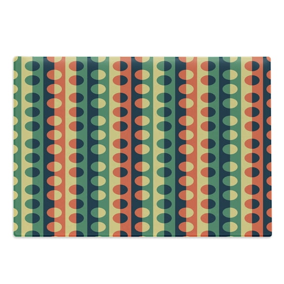 Geometric Circle Cutting Board, Pop Art Style Vertical Striped Half-Pattern Ring Forms Retro Poster Print, Decorative Tempered Glass Cutting and Serving Board, Large Size, Orange Teal, by Ambesonne