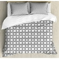 thumbnail image 1 of Geometric Circle Decor King Size Duvet Cover Set, Vinyl Records Inspired Concentric Rings with Curve Grids Art Print, Decorative 3 Piece Bedding Set with 2 Pillow Shams, Black Gray, by Ambesonne, 1 of 3