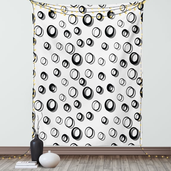 Geometric Circle Decor Tapestry, Abstract Various Round Pattern Reflections Decorations Minimalist, Wall Hanging for Bedroom Living Room Dorm Decor, 40W X 60L Inches, Black White, by Ambesonne