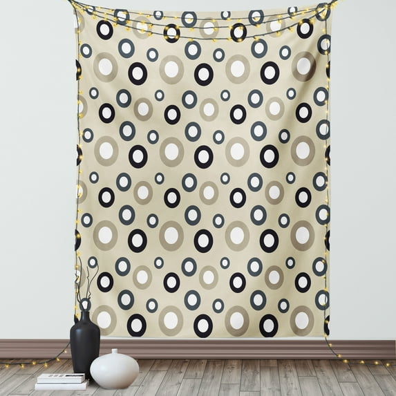 Geometric Circle Decor Tapestry, Disc Shaped Curve Figures with Interior Hoops on Beige Vintage Inspired, Wall Hanging for Bedroom Living Room Dorm Decor, 60W X 80L Inches, Multi, by Ambesonne