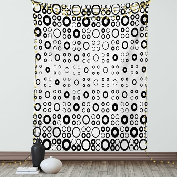 Geometric Circle Decor Tapestry, Simple Vortex Disc Shaped Interior Ellipse Chord Lines Artwork, Wall Hanging for Bedroom Living Room Dorm Decor, 60W X 80L Inches, Black White, by Ambesonne