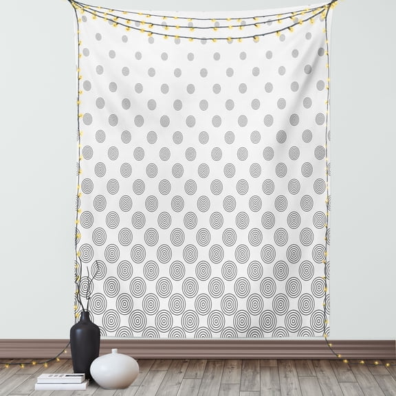 Geometric Circle Decor Tapestry, Spiraling Rotary Circle Turning to Polka Dots Concentric Grid Lines, Wall Hanging for Bedroom Living Room Dorm Decor, 40W X 60L Inches, Grey White, by Ambesonne