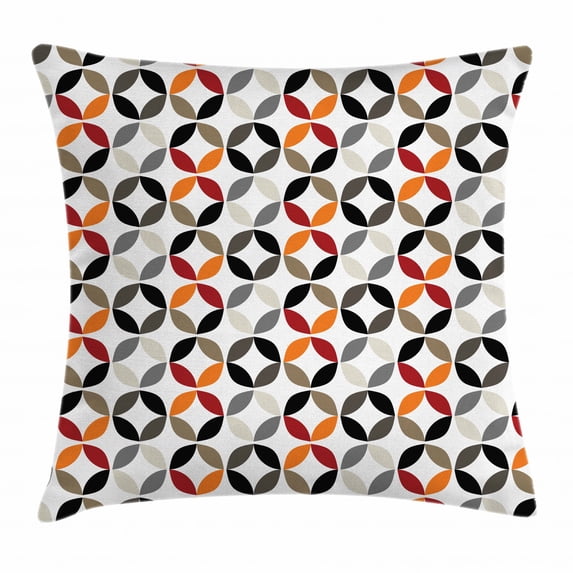 Geometric Circle Decor Throw Pillow Cushion Cover, Dimensional Ring Forms Artful Series Tones Hispter Boho Decor Image, Decorative Square Accent Pillow Case, 18 X 18 Inches, Grey Orange, by Ambesonne