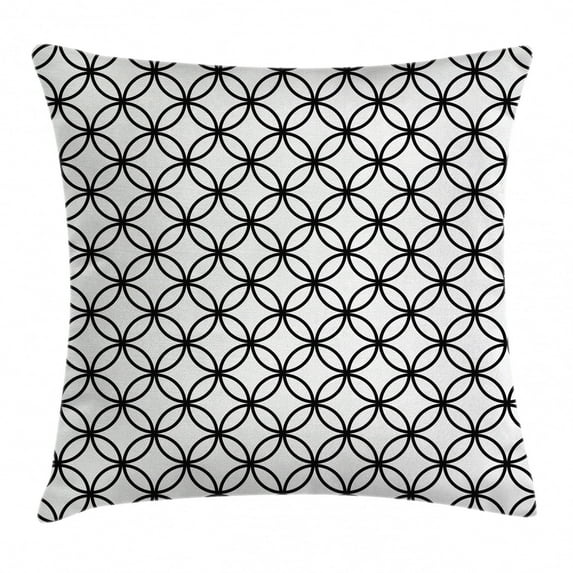 Geometric Circle Decor Throw Pillow Cushion Cover, Minimalist Monochrome Interlace Circle Pattern Modules Pattern, Decorative Square Accent Pillow Case, 20 X 20 Inches, Black White, by Ambesonne