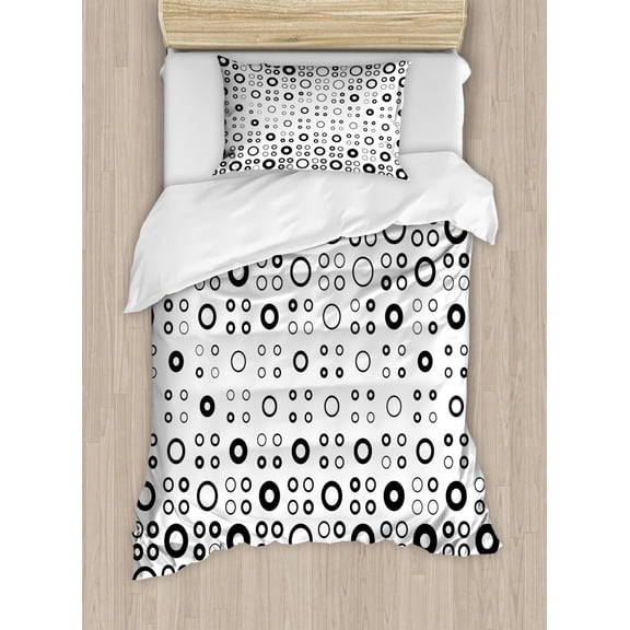 Geometric Circle Decor Twin Size Duvet Cover Set, Simple Vortex Disc Shaped Interior Ellipse Chord Lines Artwork, Decorative 2 Piece Bedding Set with 1 Pillow Sham, Black White, by Ambesonne