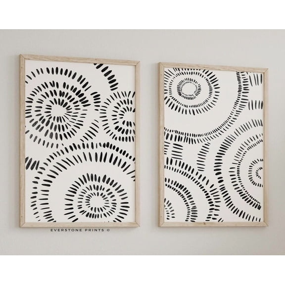 Geometric Circle Dot Art Set Mid Century Art Abstract Modern Art Circles Print Brushstrokes Art Set 2