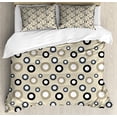 thumbnail image 1 of Geometric Circle Duvet Cover Set, Disc Shaped Curve with Interior Hoops on Beige Vintage Inspired, Decorative 3 Piece Bedding Set with 2 Pillow Shams, Queen Size, Multicolor, by Ambesonne, 1 of 3