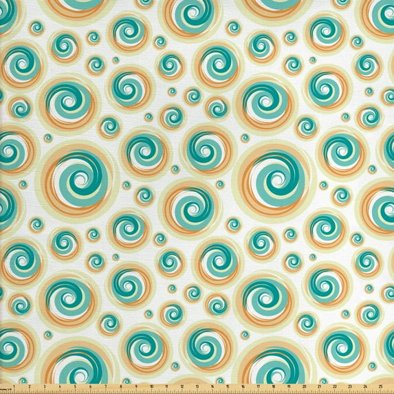 Ambesonne Geometric Fabric by the Yard Upholstery, Spiral Circle Tile, 3 Yards, Teal Orange