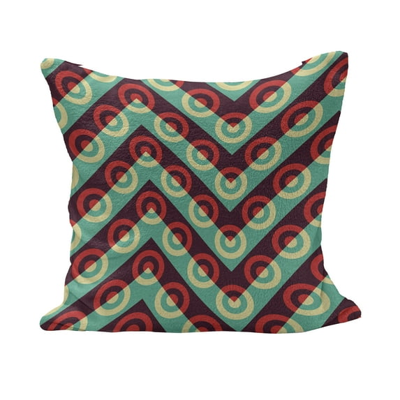 Geometric Circle Fluffy Throw Pillow Cushion Cover, 50s Pop Art Style Triangular Stripes Spiral Hoops Retro Poster Print, Decorative Square Pillow Case, 26" x 26", Maroon Sea Green, by Ambesonne